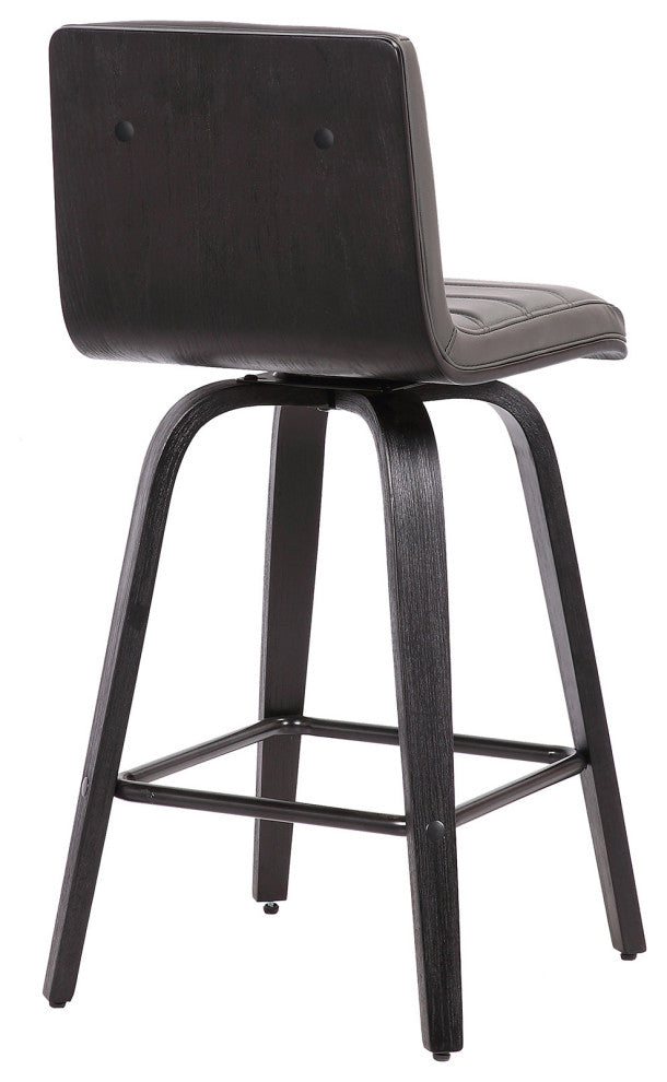 30" Gray Faux Leather Black Wooden Swivel Bar Stool