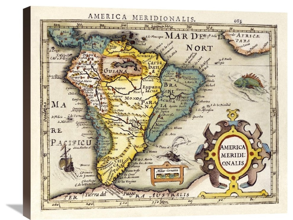"Map of South America" Stretched Canvas Giclee by Gerard Mercator, 30"x24"