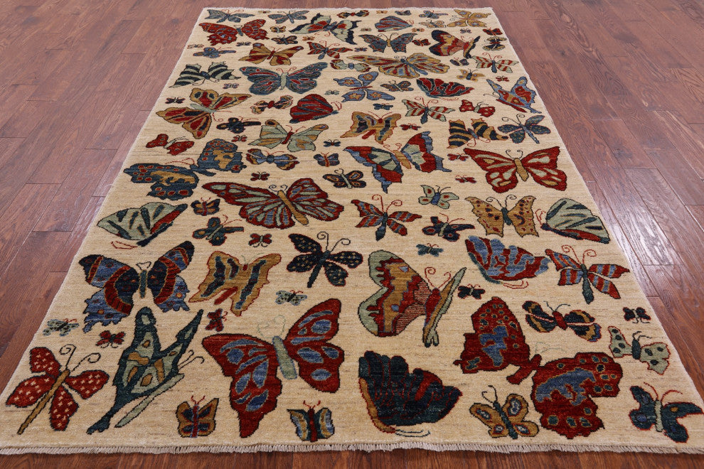 Butterflies Persian Gabbeh Hand-Knotted Rug 5' 7" X 8' 5" Q5161