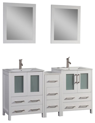 Vanity Art Vanity Set With Ceramic Top, 60", White, Standard Mirror