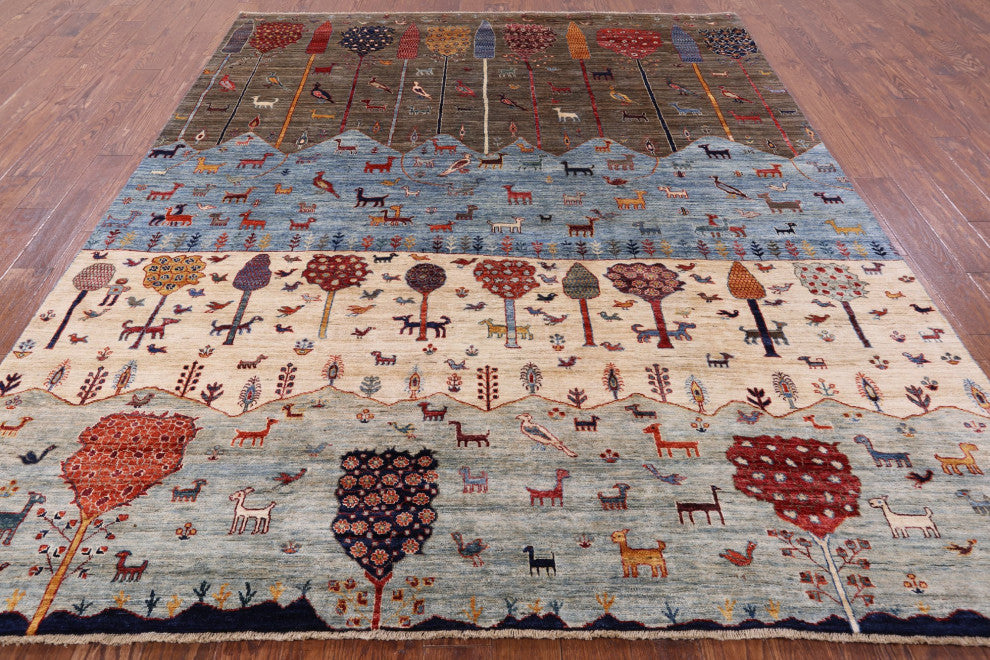 Tribal Persian Gabbeh Hand-Knotted Rug 8' 1" X 9' 9" Q8227