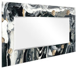 Abstract Rectangular Beveled Mirror on Free Floating Printed Tempered Art Glass