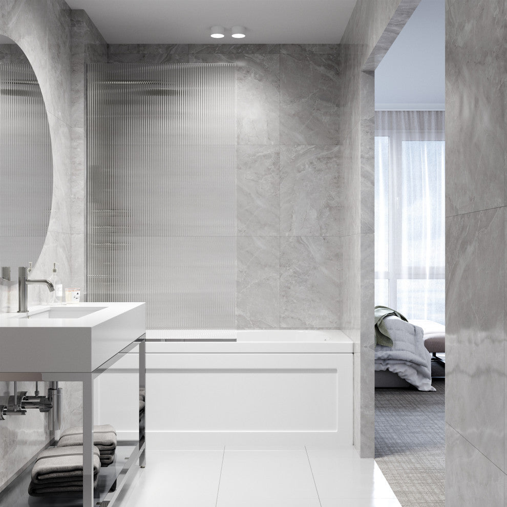 VIGO Zenith Frameless Fixed, Chrome, Tub Screen, 34" W X 62" H, Fluted Glass