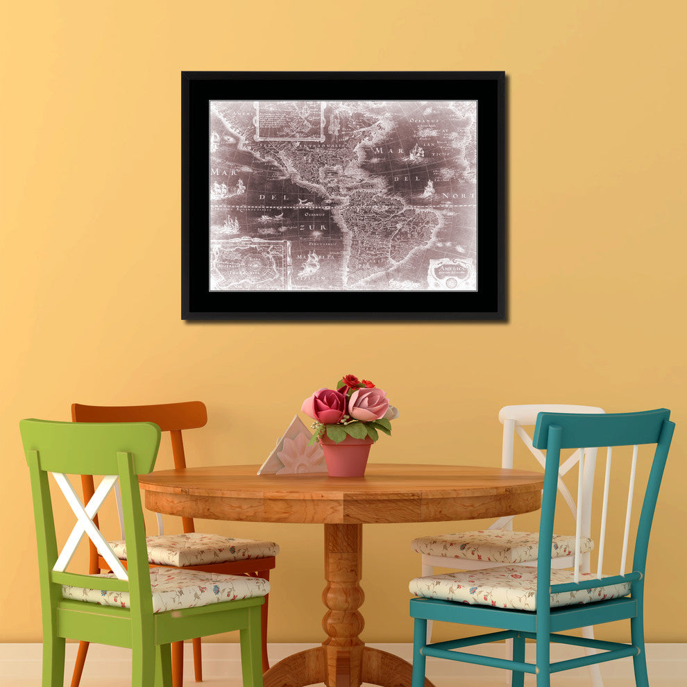 America Vintage Vivid Sepia Map Canvas, 28"x37"