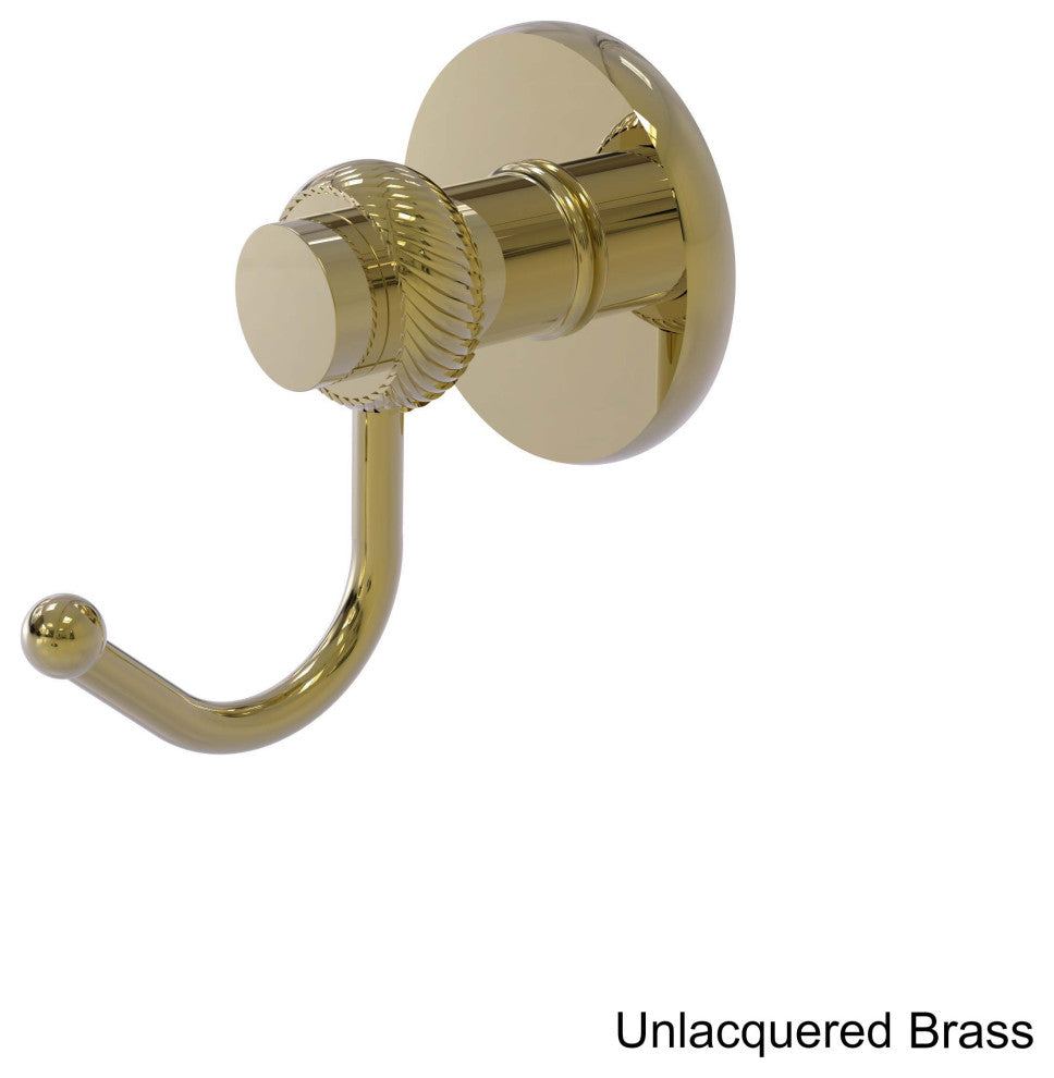 Mercury Robe Hook with Twisted Accents, Unlacquered Brass