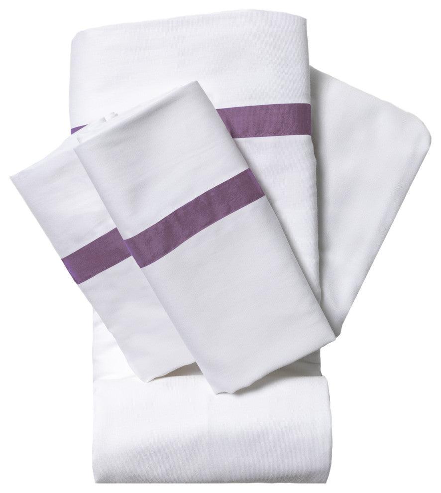 200 Thread Count Ribbon 100% Cotton 4-Piece Sheet set, Purple, Twin
