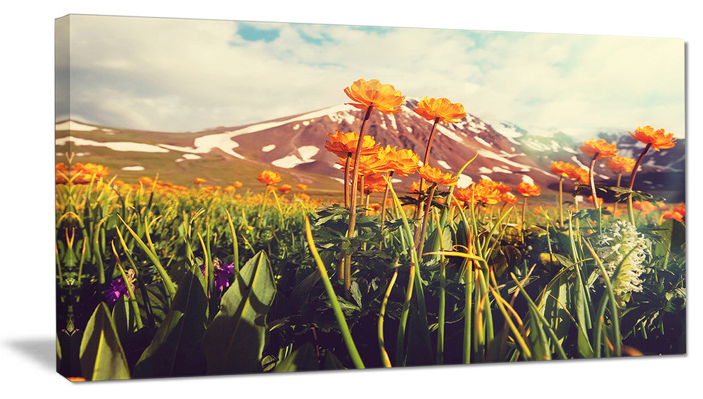 Fantastic Yellow Flowers in Meadow, Large Flower Canvas Wall Art, 32"x16"