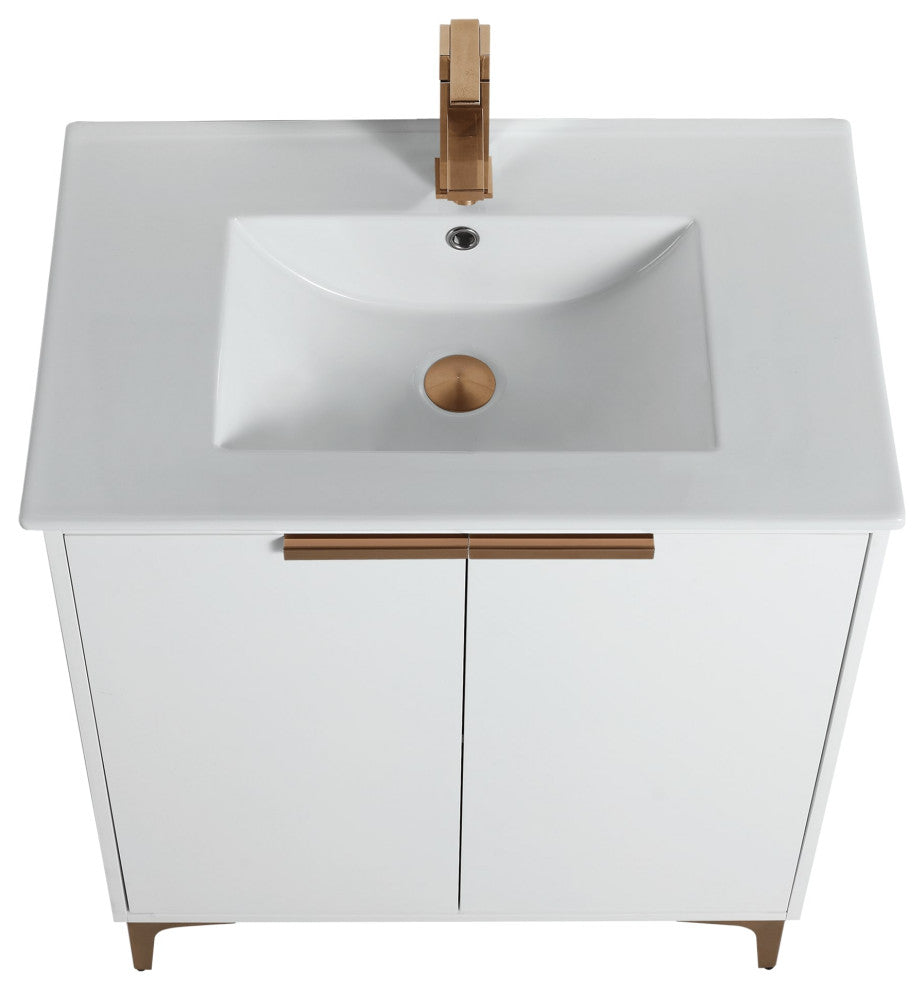 Wilmington Bath Vanity, White Matte, 30 Inch, Rose Gold Hardware