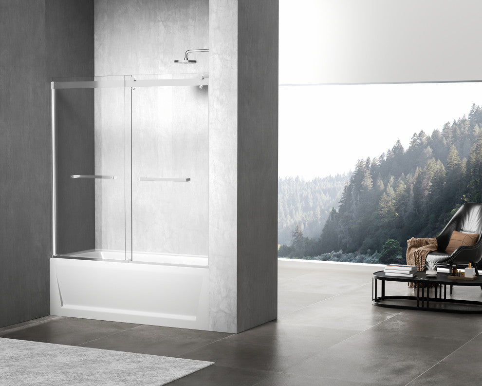 Home Living 60X60 Frameless Double Sliding Tub Door, Polished Chrome
