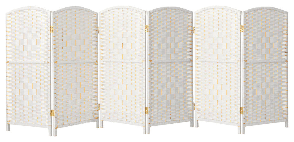 3 ft. Short Diamond Weave Fiber Room Divider White 6 Panel