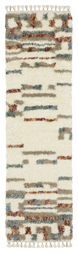 Aurora Abstract Stripe Ivory/Multi Indoor Area Rug, Ivory, 2'3" x 7'6"