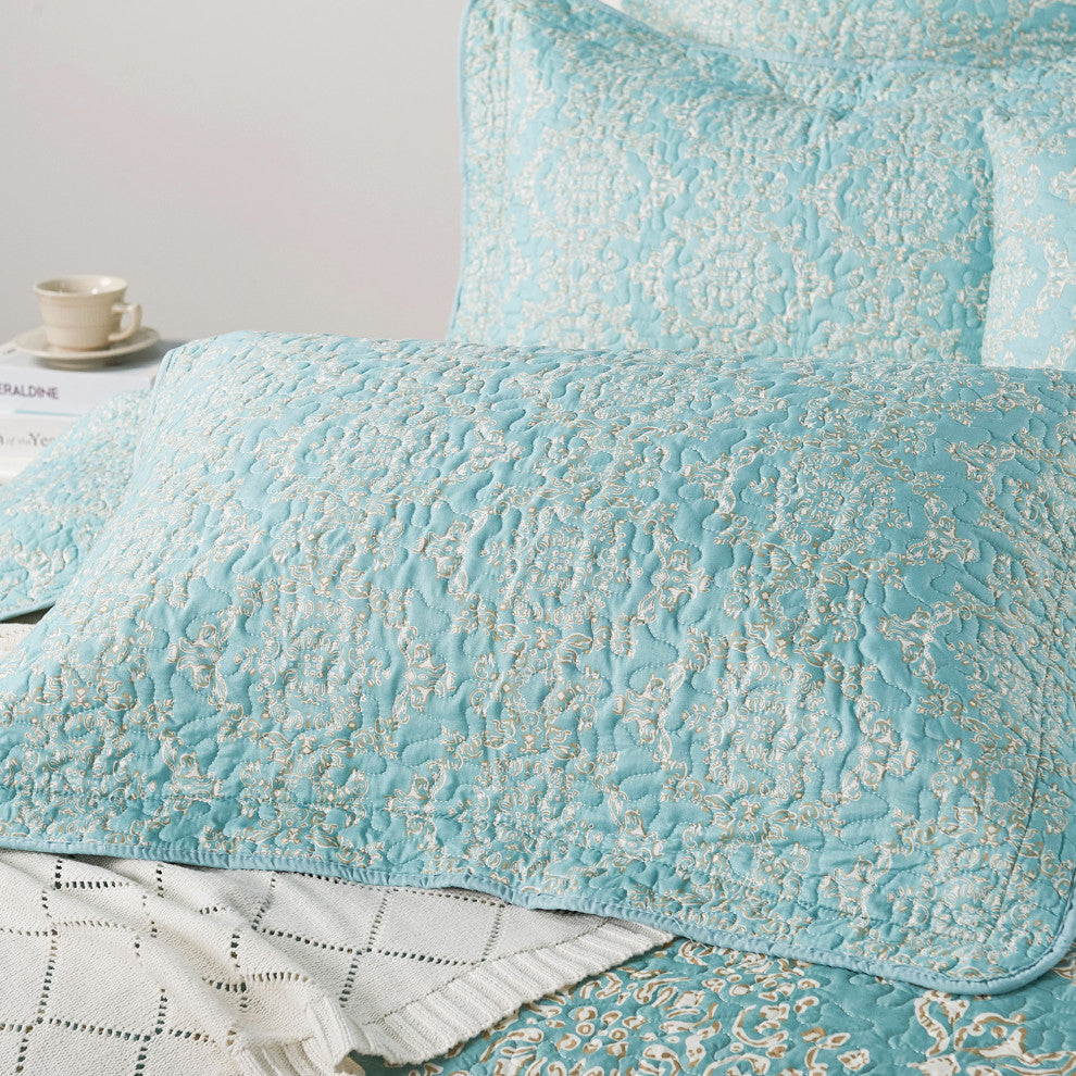 Mystic Quilted 7-Piece Bed Spread Set, Teal/Turquoise, Over-Sized King