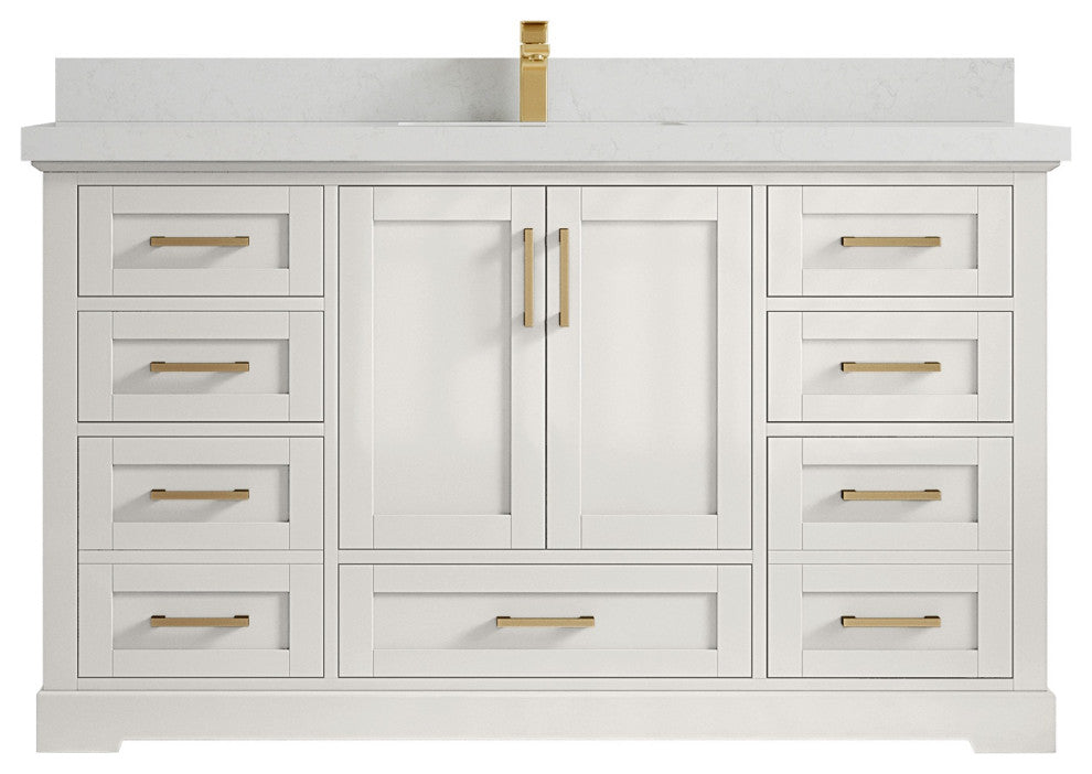Boston 60" Single Bathroom Vanity in Alabaster 2" Carrara Quartz