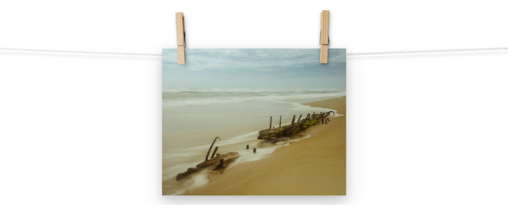 Misty Shipwreck on the Beach Landscape Photo Unframed Wall Art Print, 8" X 10"