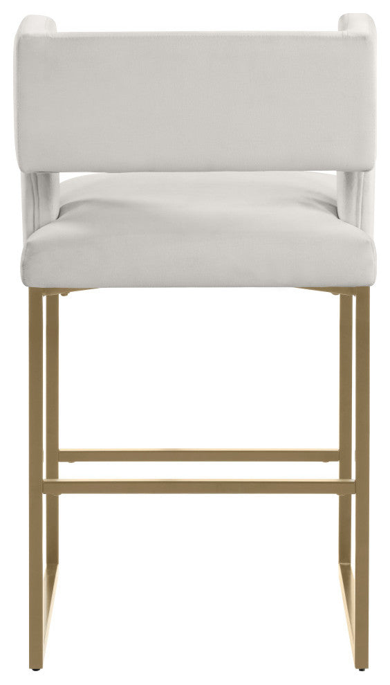 Caleb Upholstered Counter Stool, Set of 2, Cream, Velvet, Brushed Gold