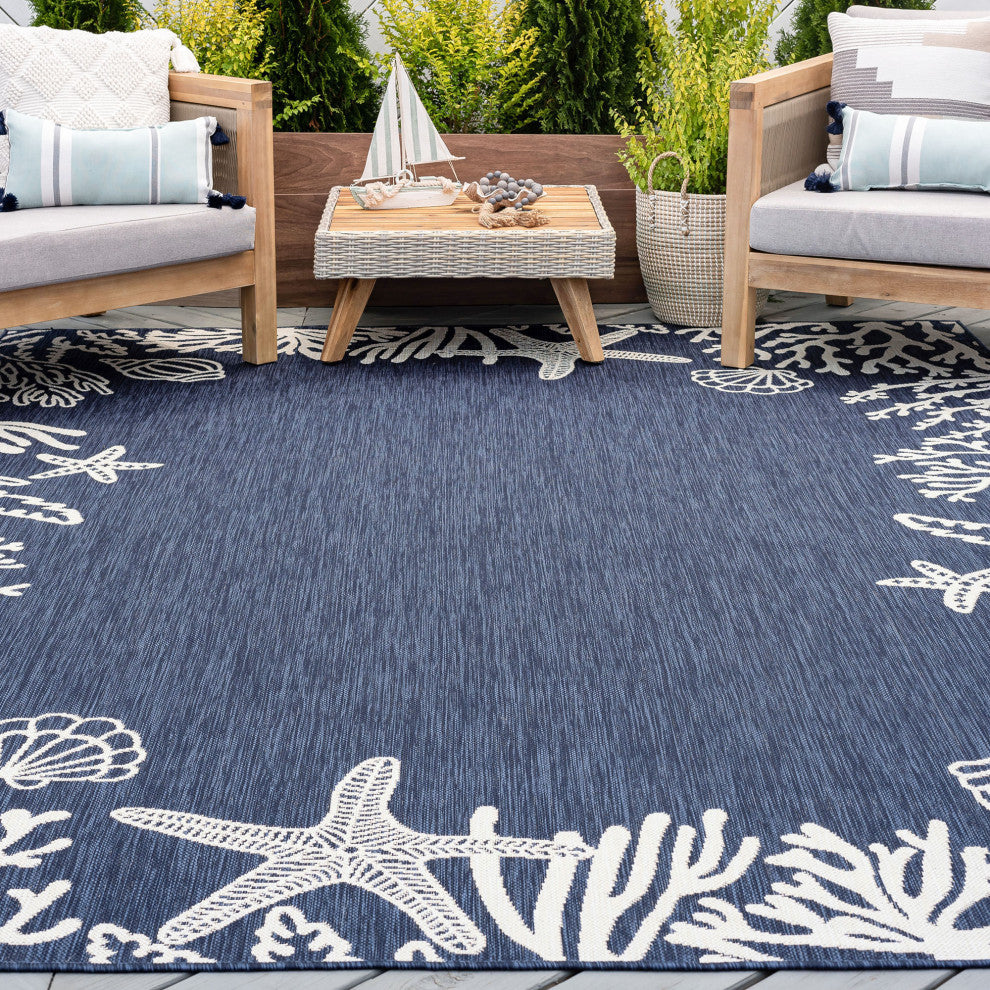 Biscayne Novelty Coastal Navy/Cream Rectangle Indoor/Outdoor Area Rug, 8'x10'