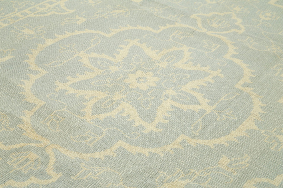 Rug N Carpet - Handmade Oriental 8' 10" x 11' 9" Wool Beige Oushak Rug