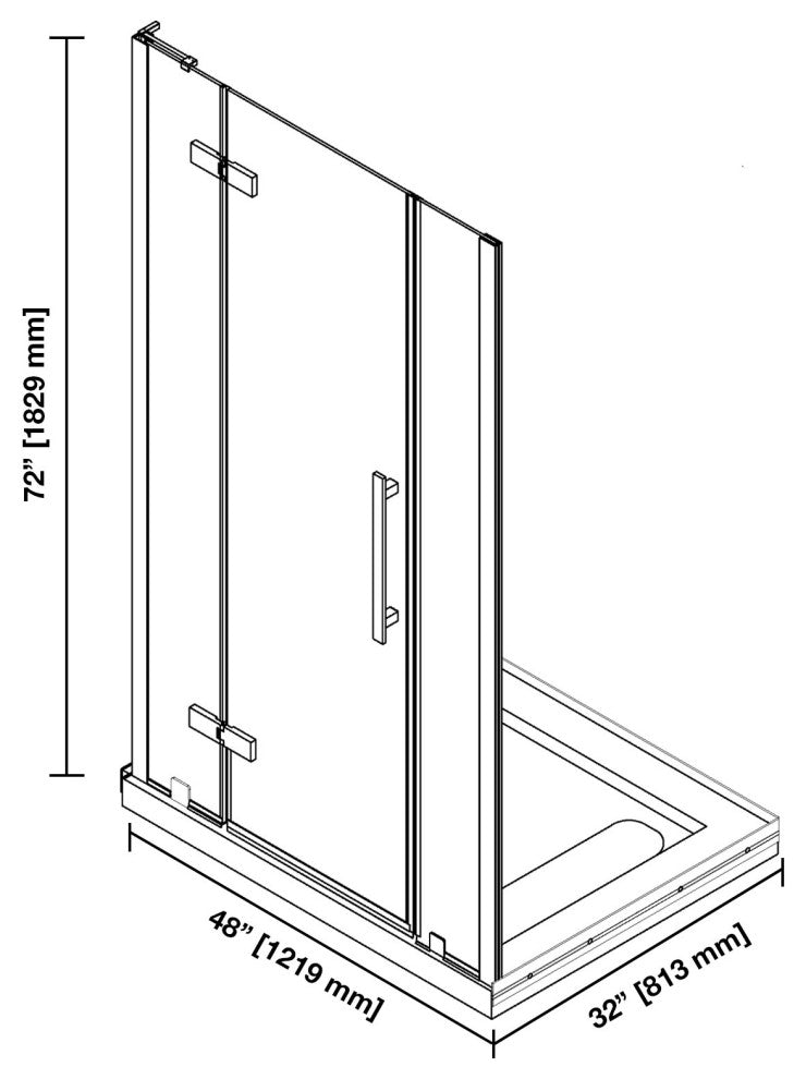 Tampa Alcove Frameless Pivot Hinge Shower Door Kit With Base Pan, Satin Nickel, 48x32"