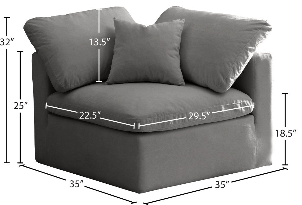 Plush Velvet / Down Standard Comfort Modular Chair, Gray, Corner Chair