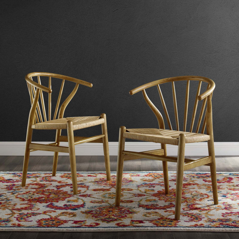 Side Dining Chair, Set of 2, Wood, Brown Natural, Modern, Cafe Bistro Restaurant