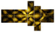 Golden Fractal Watercolor Pattern, Abstract Art on Canvas, 60"x32", 5 panels