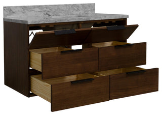 Oslo 42" Floating Wall Mounted Bathroom Vanity, Walnut, Carrara Marble