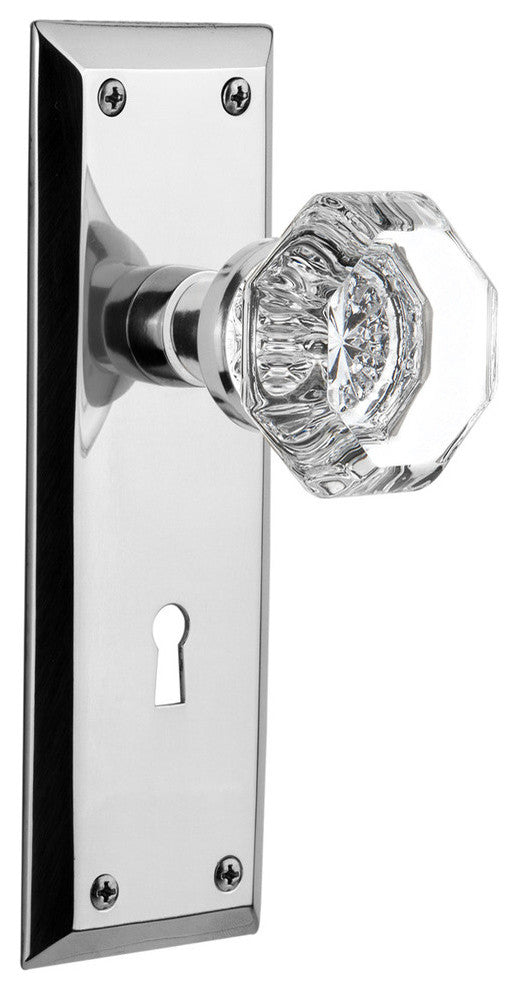 New York Plate Privacy Waldorf Knob, Bright Chrome