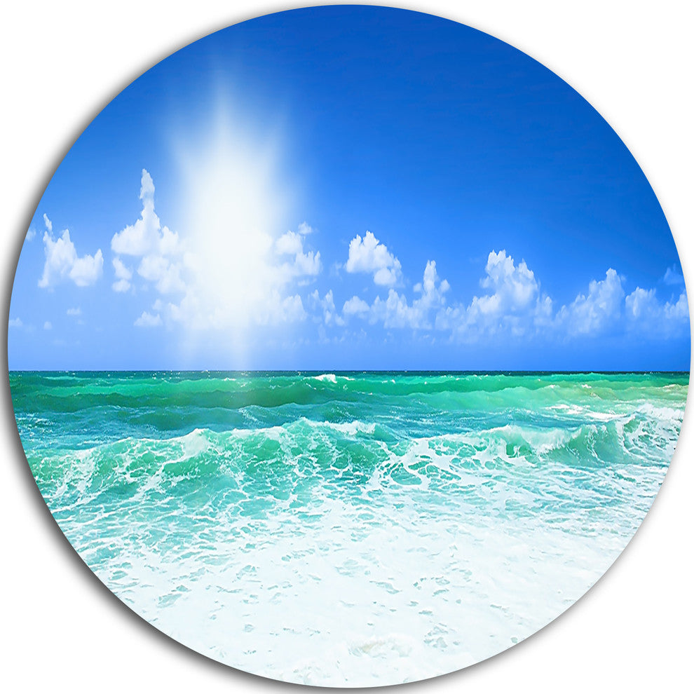 Beautiful Blue Beach, Seascape Photography Disc Metal Wall Art, 23"