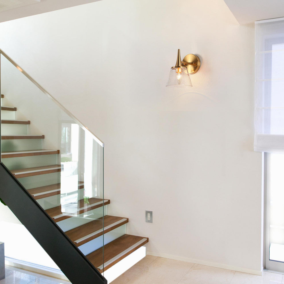 LNC 6" W 1-Light Polished Gold with Seeded Glass Modern Wall Sconce