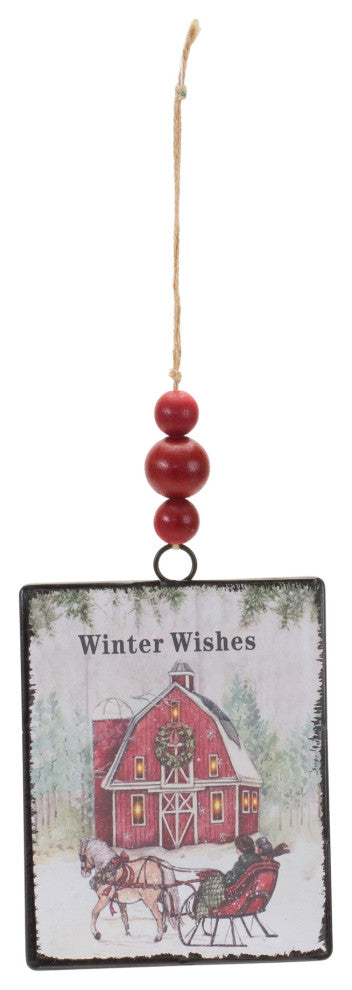 Glass Winter Wishes Barn Ornament, Set of 12