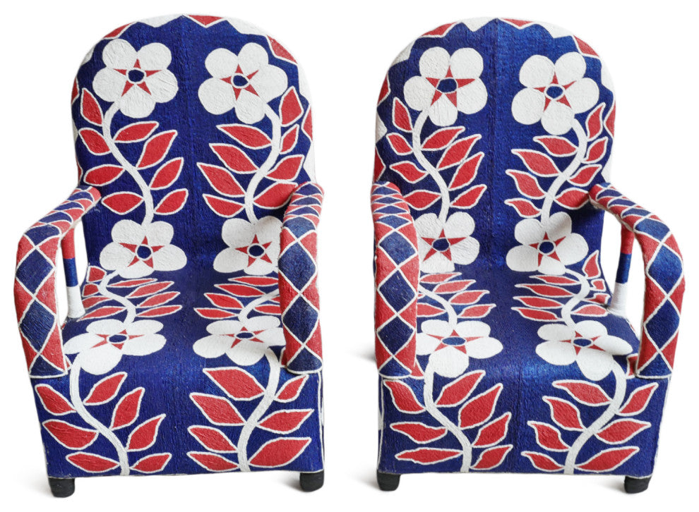 Red White and Blue Floral Beaded Chair