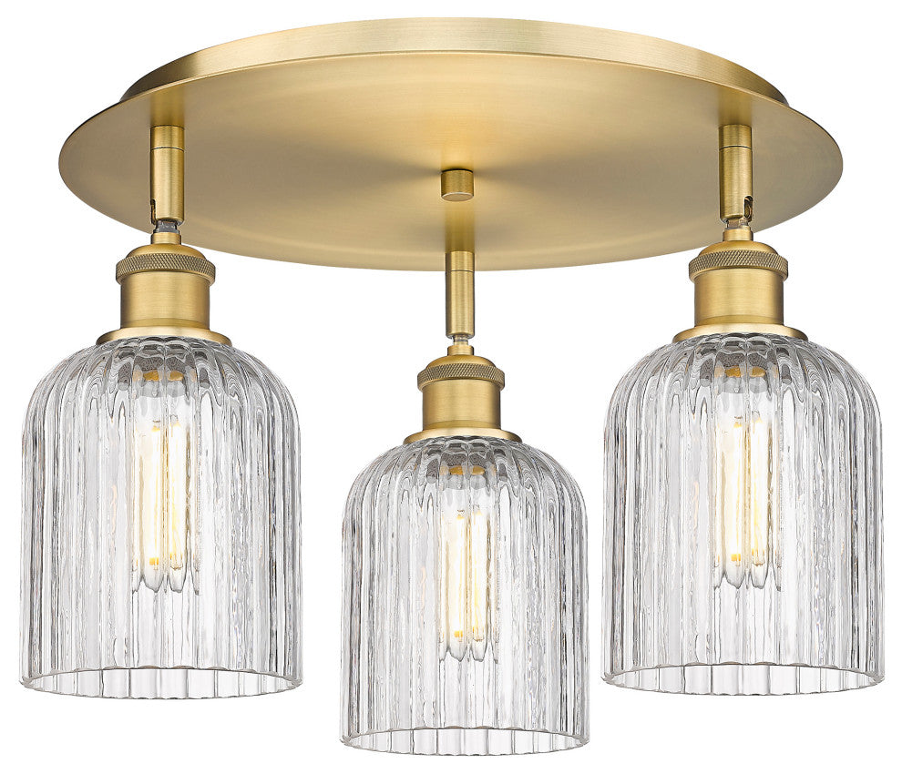 Ballston-Bridal Veil 3-Light 17" Flush Mount, Brushed Brass, Clear