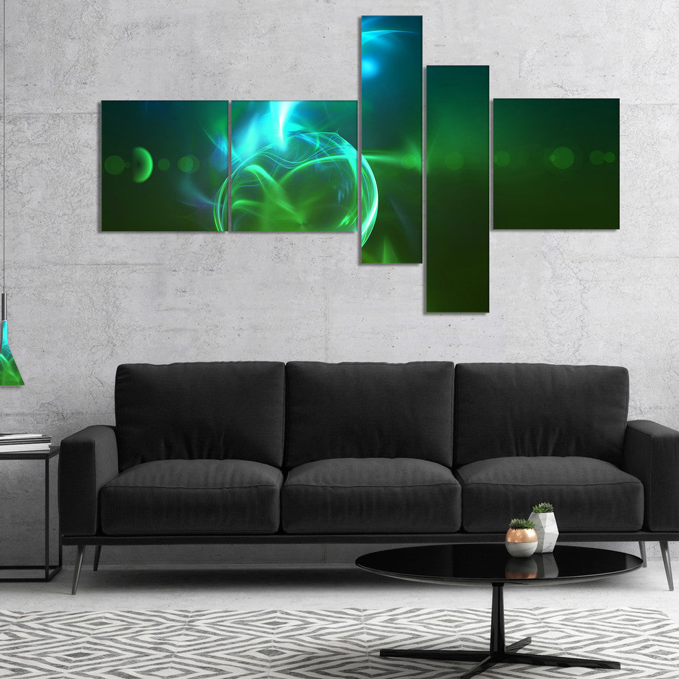 Glowing Green Circles, Abstract Canvas art print, 60"x32", 5 panels