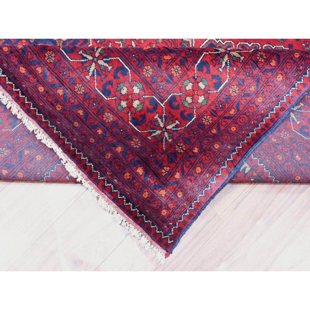Red, Afghan Khamyab, Organic Wool Hand Knotted Oversized Rug, 9'10"x16'0"