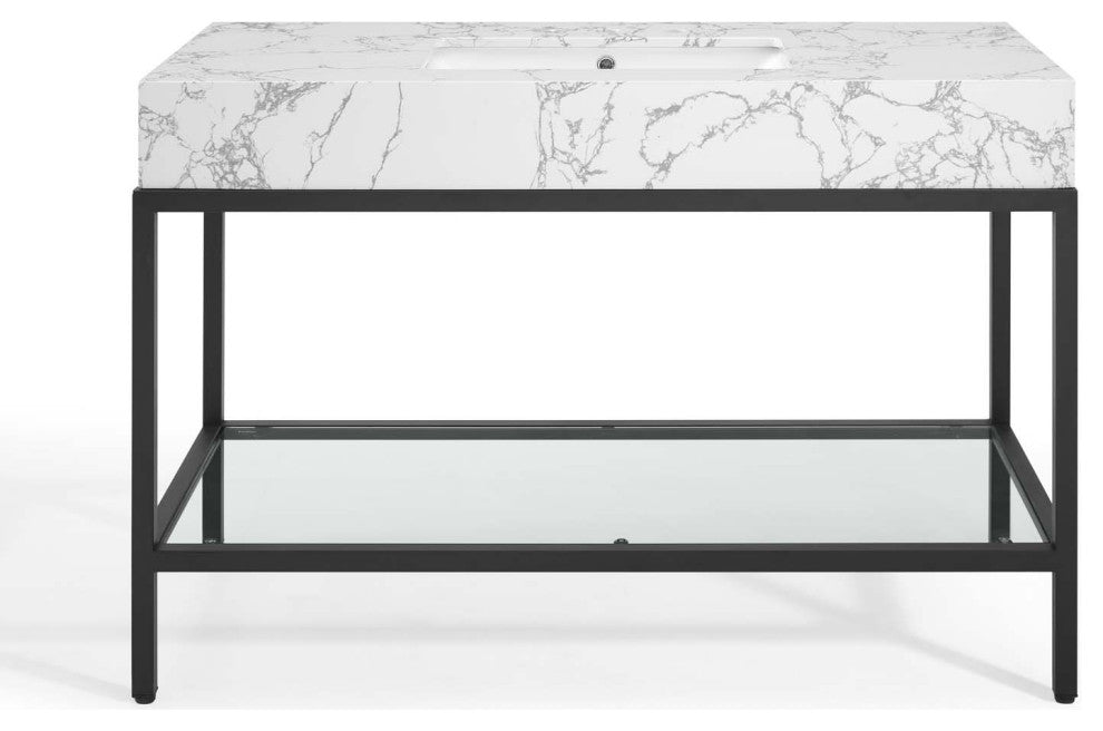 Sink Vanity Cabinet, Artificial Marble, Metal, Black White, Modern, Bathroom