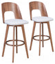 Set of Two Walnut and Light Gray Modern Retro Bar Chairs