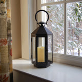 Black Hexagon Lantern With LED Candle
