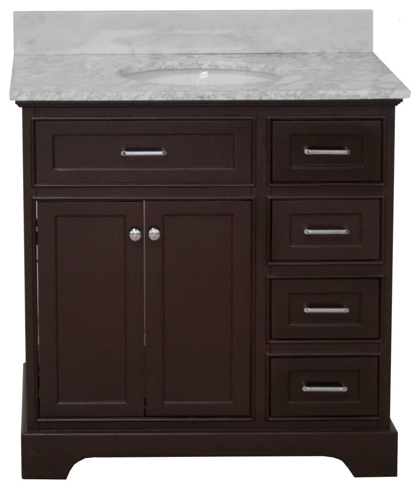 Aria 36" Bathroom Vanity, Chocolate, Carrara Marble