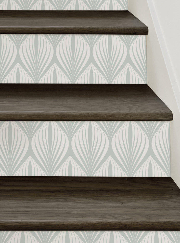 Elegant Modern Leaves Peel and Stick Stair Riser Strips, Sage, 48"w X 6"h, 6 Pack