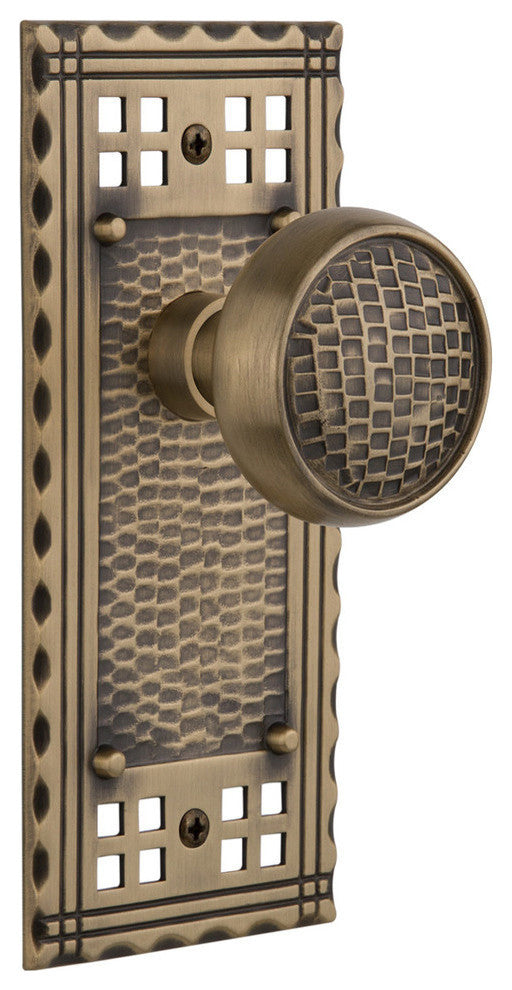 Double Craftsman Plate With Round Clear Cottage Knob, Antique Brass