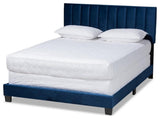 Baxton Studio Clare Queen Size Navy Blue Velvet Panel Bed with Tufted Headboard
