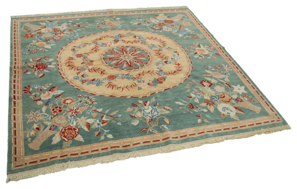 Rug N Carpet - Handmade Oriental 6' 11" x 6' 7" One-of-a-Kind Oushak Area Rug