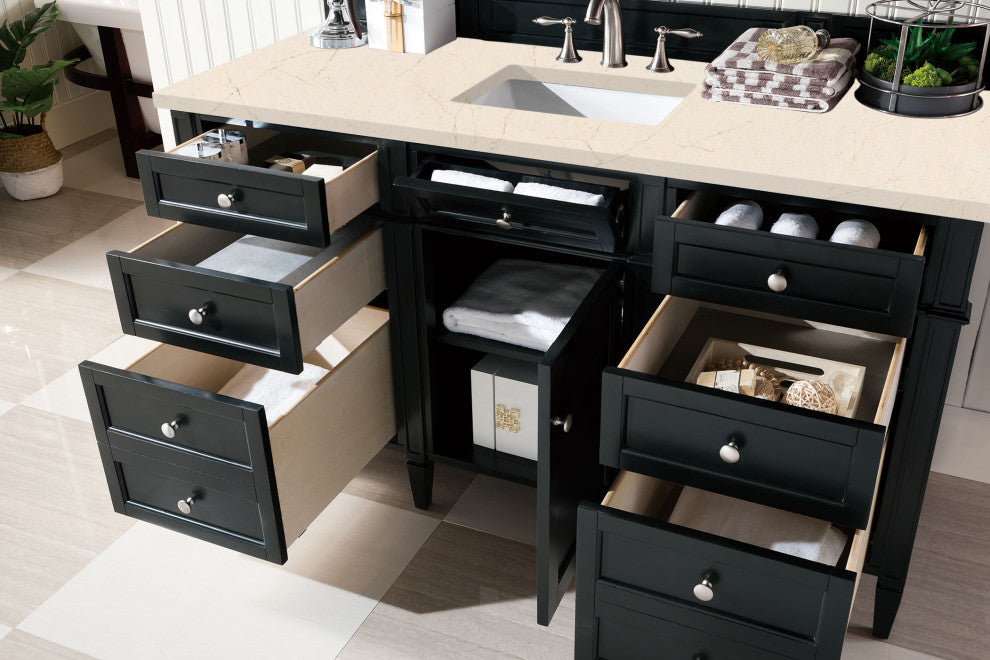 Brittany 60" Single Vanity, Black Onyx, Eternal Marfil Quartz