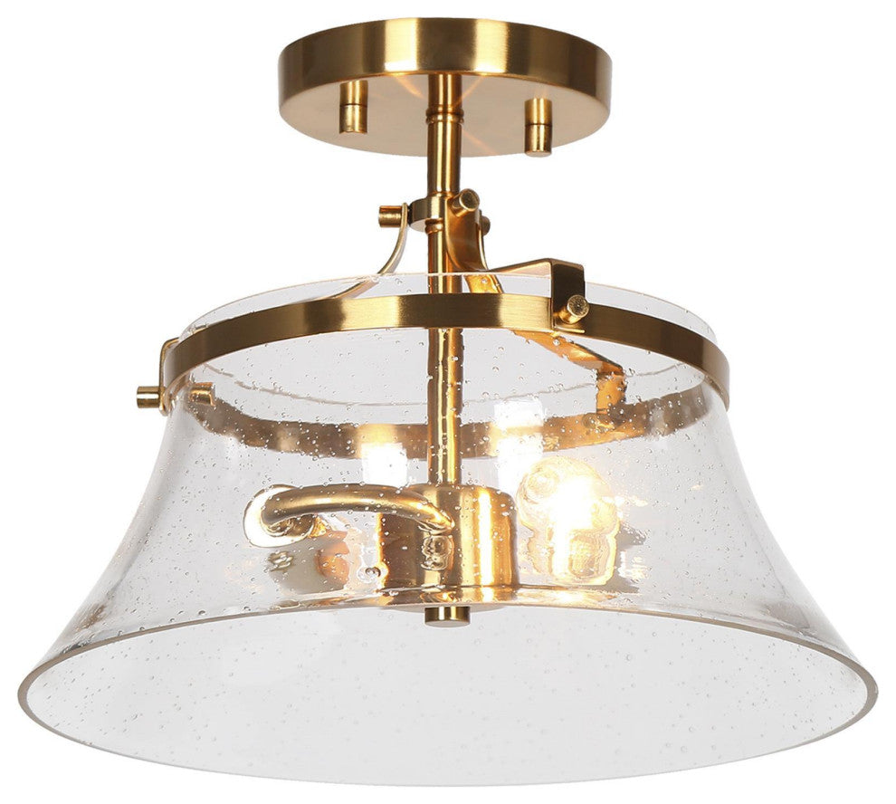 LNC Polished Gold Modern Seeded-Glass Semi-flush Mount Light, 12" Width