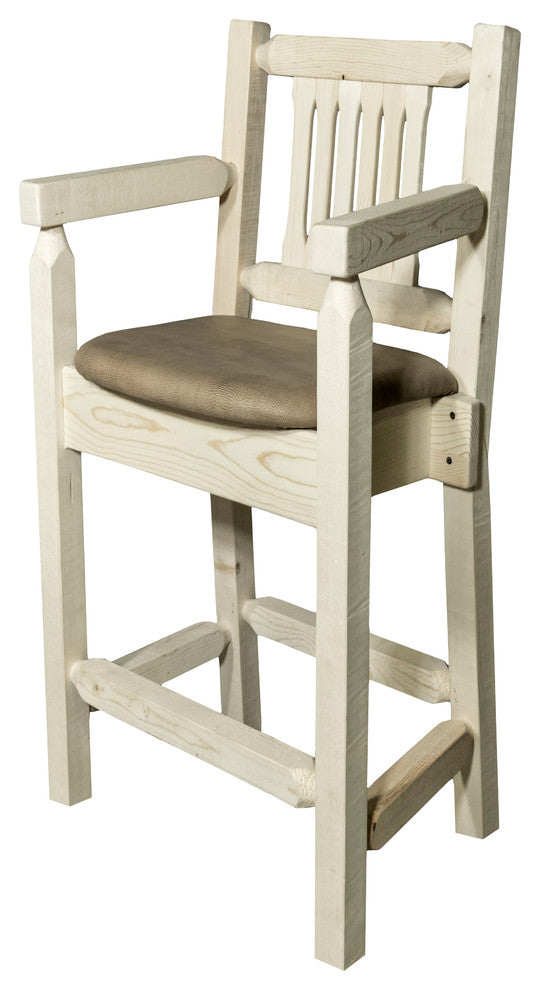 Homestead Captain's Bar Stool, Buckskin Upholstery, Clear Lacquer Finish