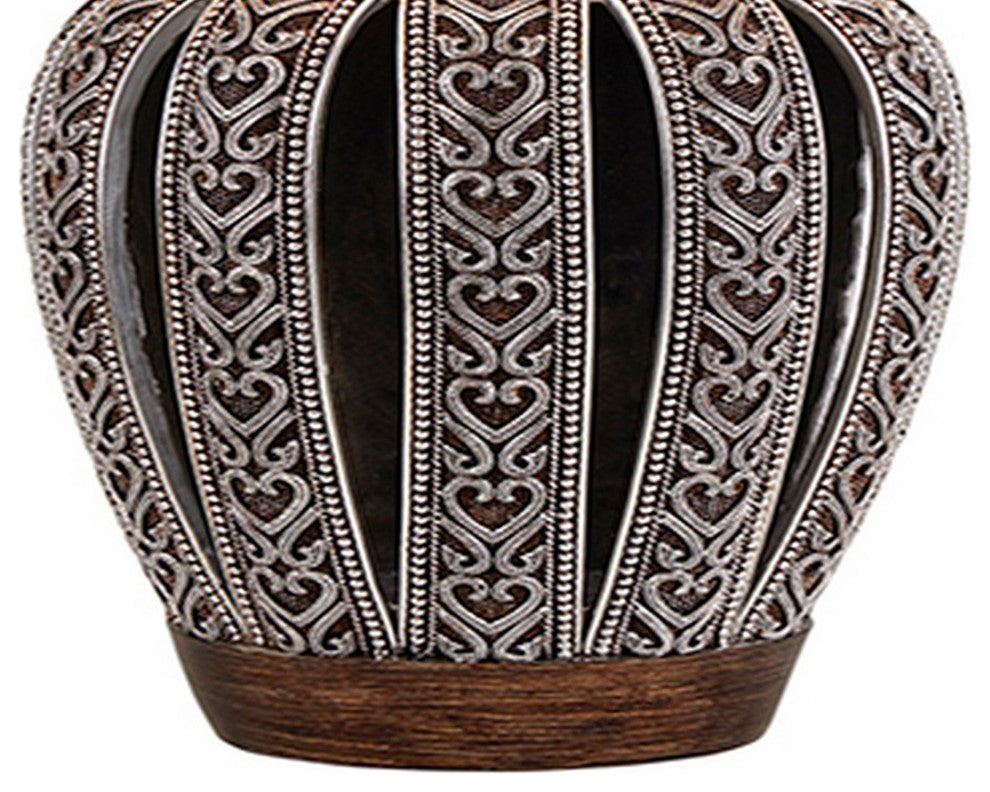 Benzara BM240306 Table Lamp With Curved Paneled Polyresin Base, Bronze