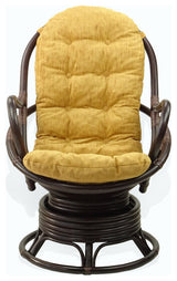 Java Lounge Swivel Rocking Chair Rattan Wicker, Dark Brown, Light Brown Cushion