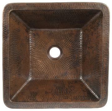 15" Square Skirted Vessel Hammered Copper Bathroom Sink