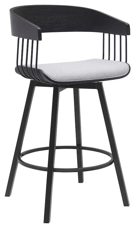 Athena Upholstered Wood Swivel Bar or Counter Stool with Black Metal