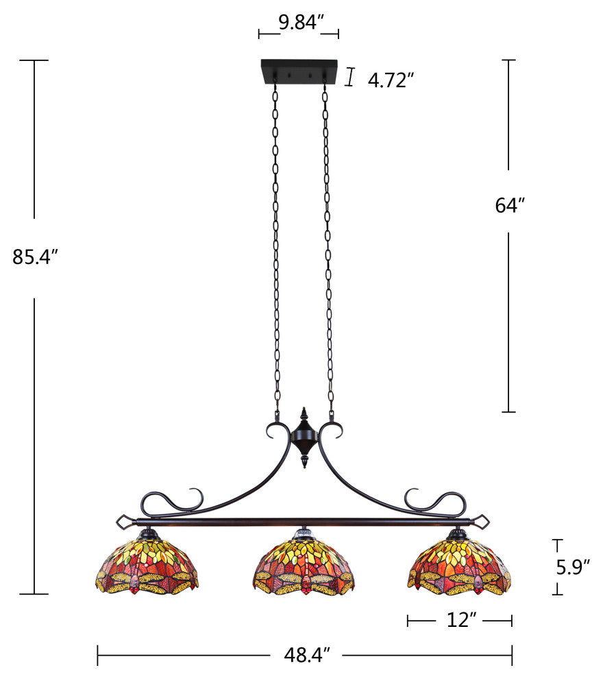 CHLOE Lighting CH3T471RD48-IL3 EMPRESS Dragonfly 3 Light Island Pendant 48``Wide